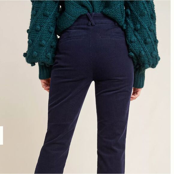Women Anthropologie The Essential Corduroy Cropped Flare Trousers Dark Blue Sz 6 - Picture 2 of 10